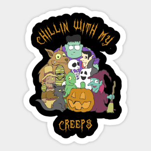 Chillin With My Creeps Halloween Costume Party T-shirt Sticker